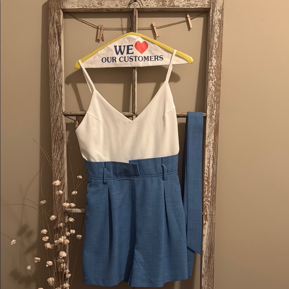 The Clothing Company White and Blue Jumpsuit